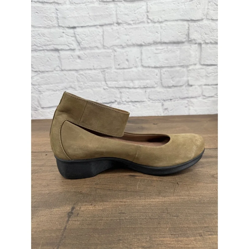 Dansko Olive Green Lulu Ankle Strap Wedge Clogs Leather Shoes Mary Jane 41